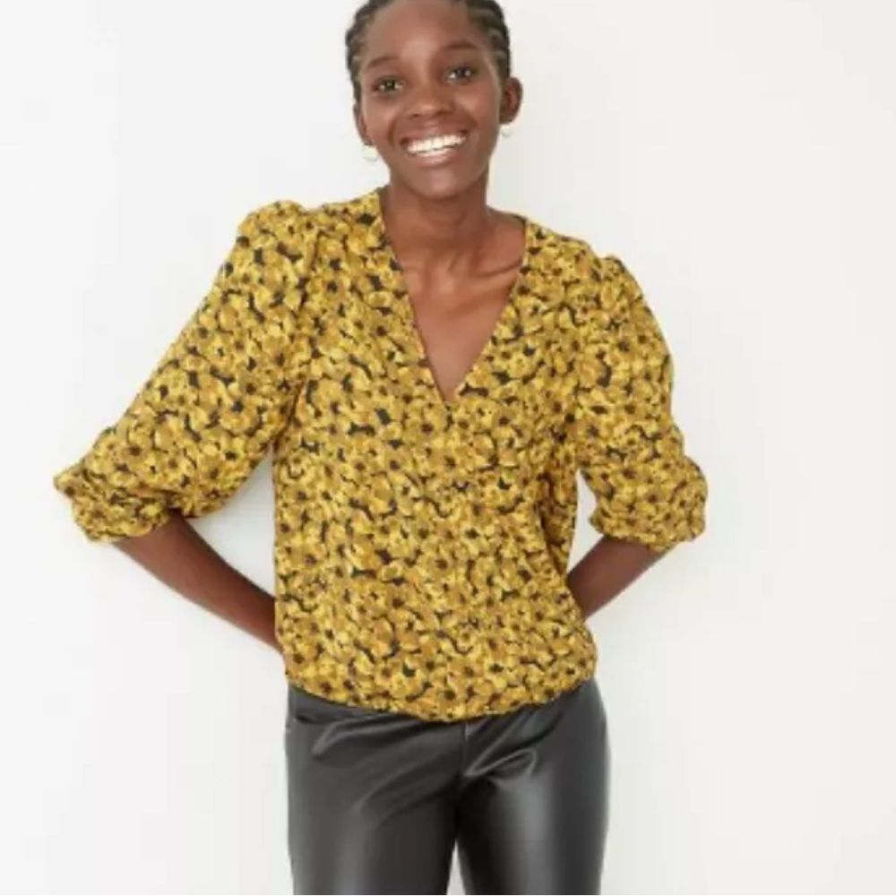 A New Day Floral Wrap Blouse - Yellow Sz M